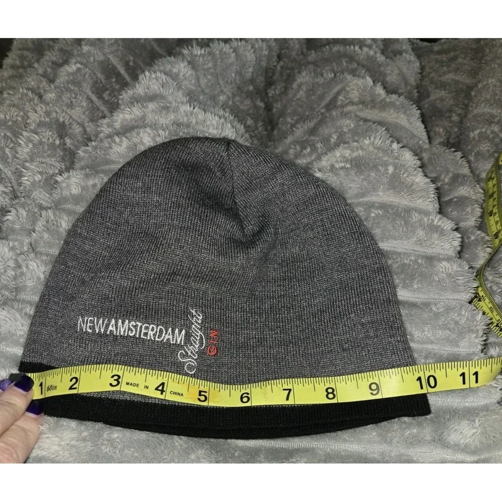 Port & Company New Amsterdam Gin Beanie‎ Gray Black Knit Hat CP93 Striped